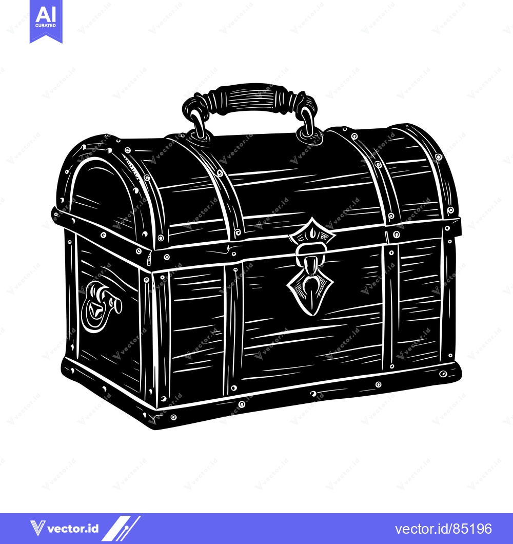 Premium Vector dari Black and White Illustration of a Wooden Chest with a Handle and a Met