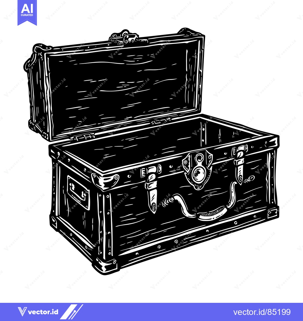 Premium Vector dari Open Wooden Chest with Metal Clasps and Handles