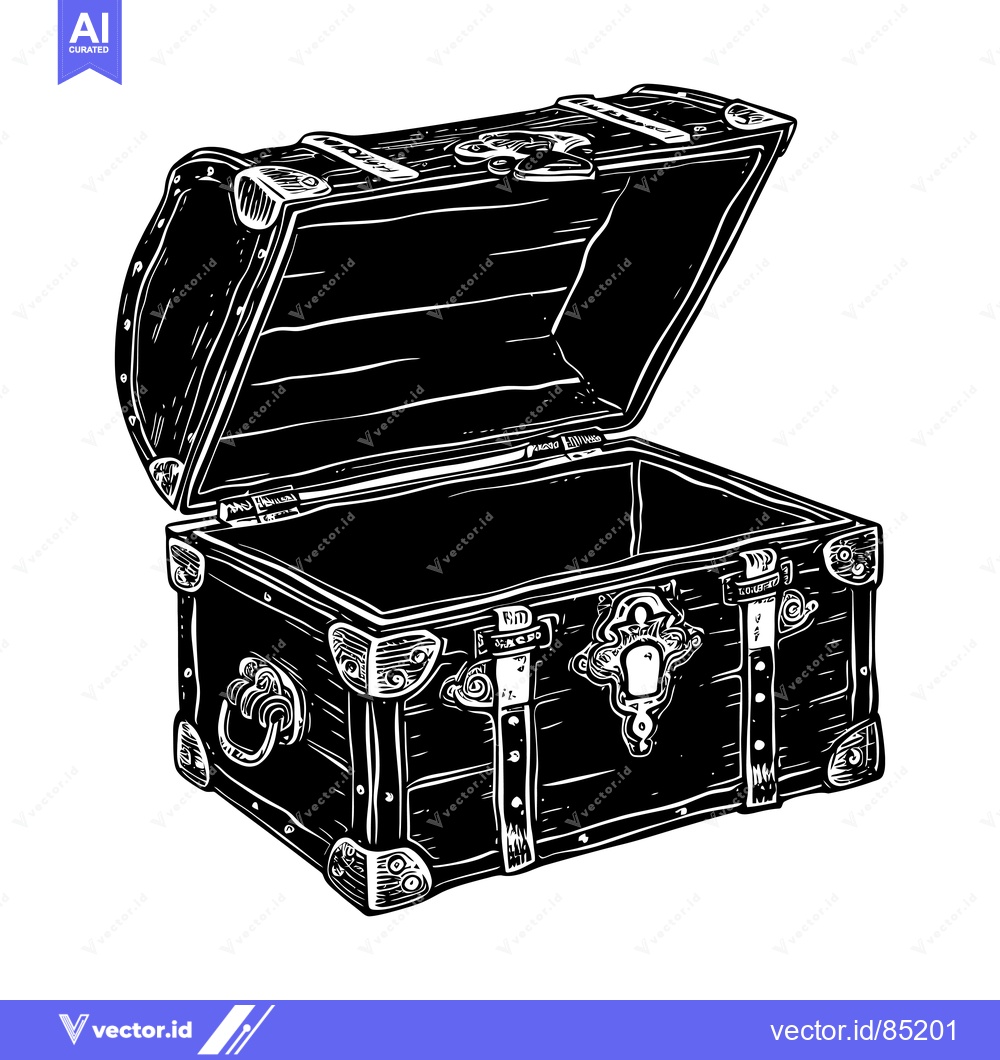 Premium Vector dari Open Wooden Chest with Ornate Details