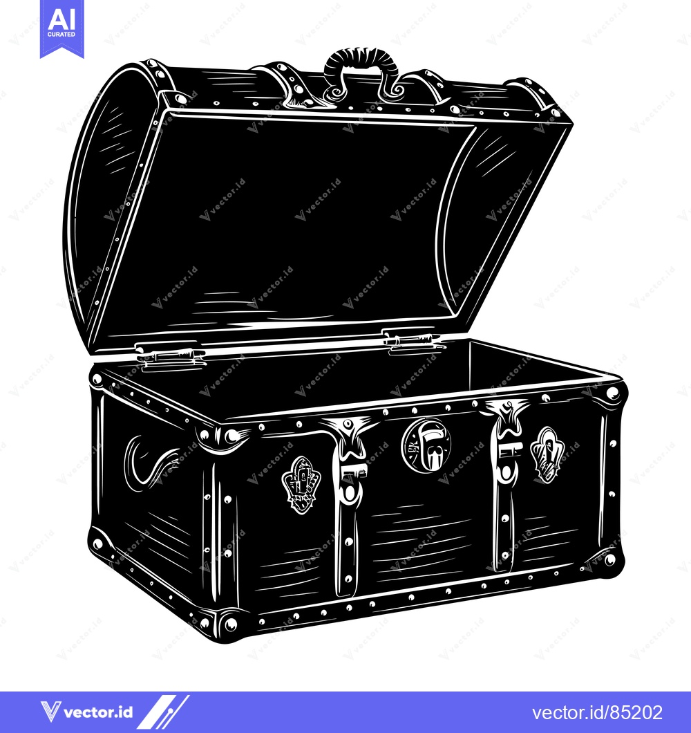 Premium Vector dari Open Antique Wooden Chest with Metal Hardware