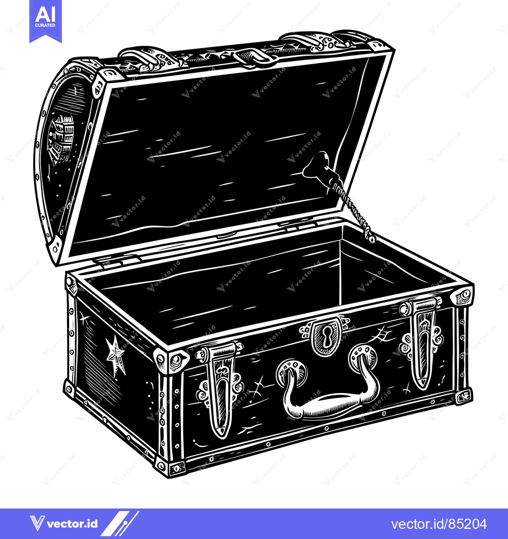 Premium Vector dari Open Wooden Treasure Chest with Intricate Details