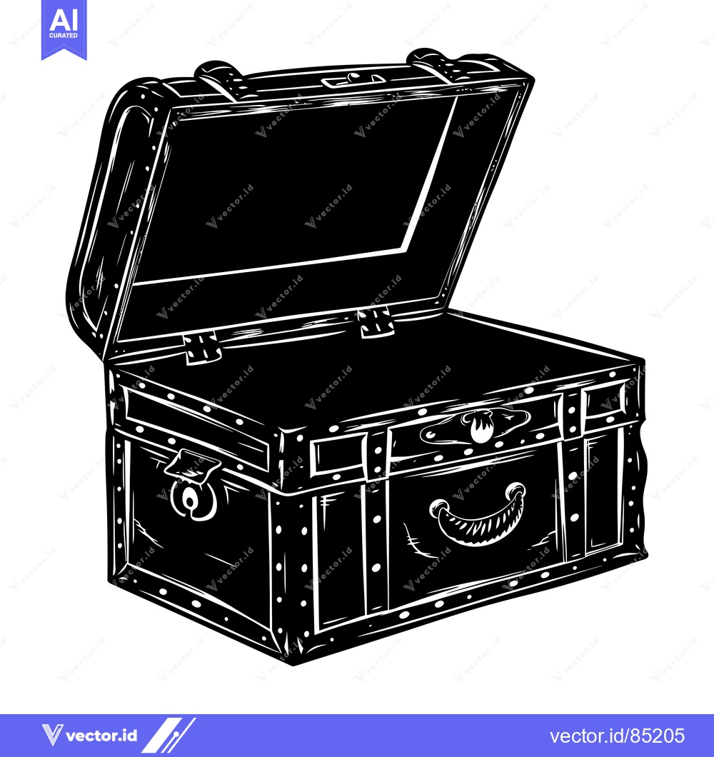 Premium Vector of A Black and White Illustration of an Open Wooden Chest