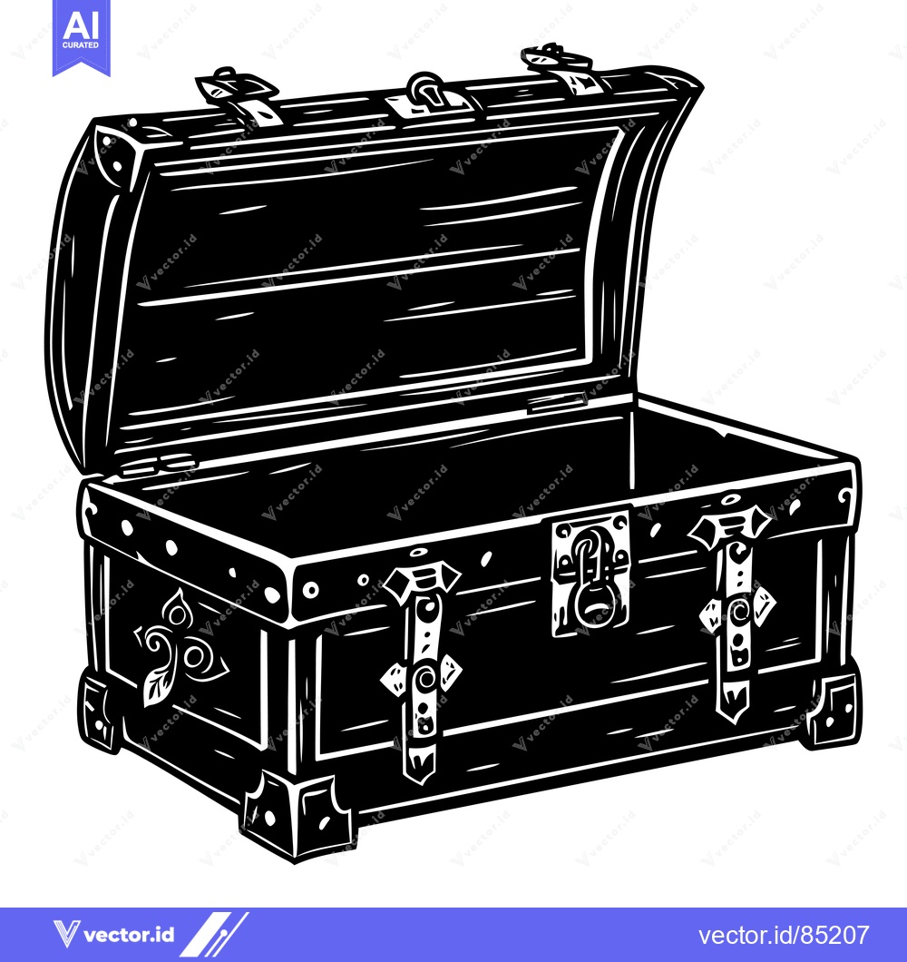 Premium Vector dari Open Wooden Treasure Chest with Metal Clasps and Hinges