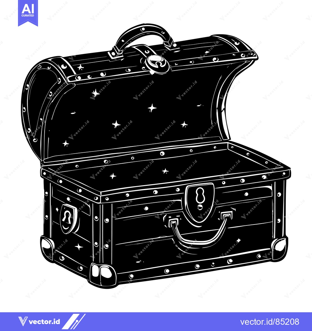Premium Vector of Open Wooden Chest with Metal Accents and a Keyhole