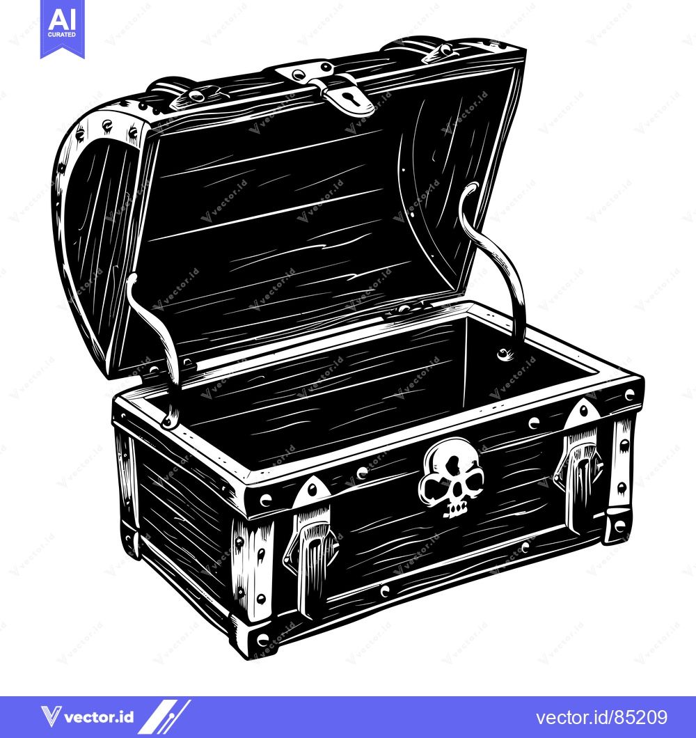 Premium Vector of Open Wooden Treasure Chest with Skull Detail