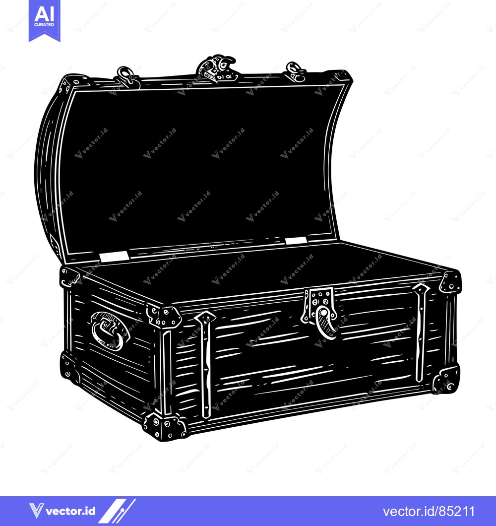 Premium Vector dari Open Antique Wooden Chest with Metal Accents