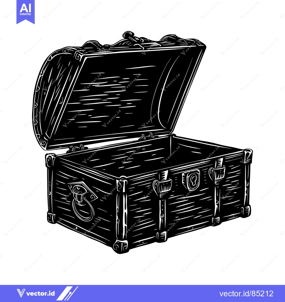 Premium Vector dari A Black and White Illustration of an Open Wooden Chest