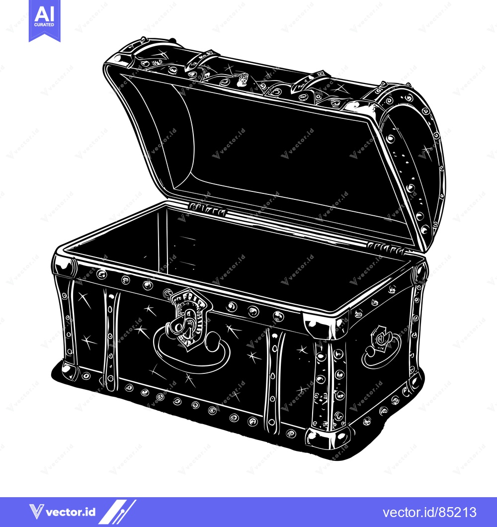 Premium Vector dari Open Vintage Wooden Chest with Metal Hardware and Ornate Lock