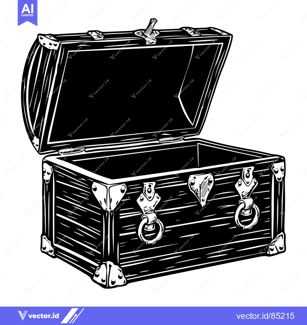 Premium Vector of Open Wooden Treasure Chest with Metal Hardware