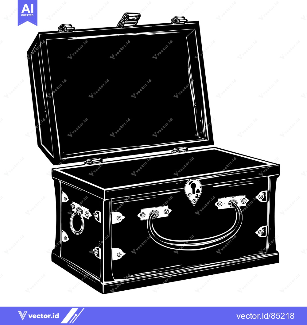Premium Vector dari Open Wooden Chest with Ornate Hinges and Handle
