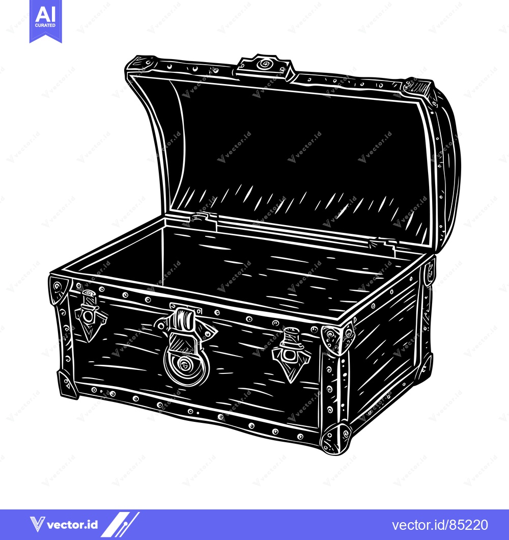 Premium Vector dari Open Wooden Chest with Metal Accents and a Lock