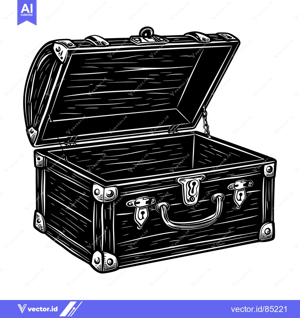 Premium Vector of Open Wooden Chest With Hinges and Metal Hardware
