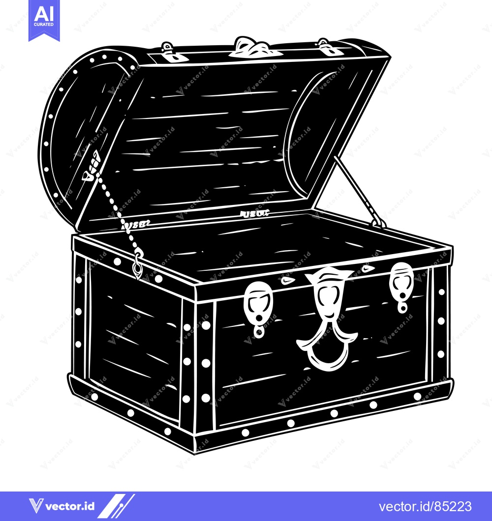 Premium Vector dari Open Wooden Chest with Hinges and Metal Clasps