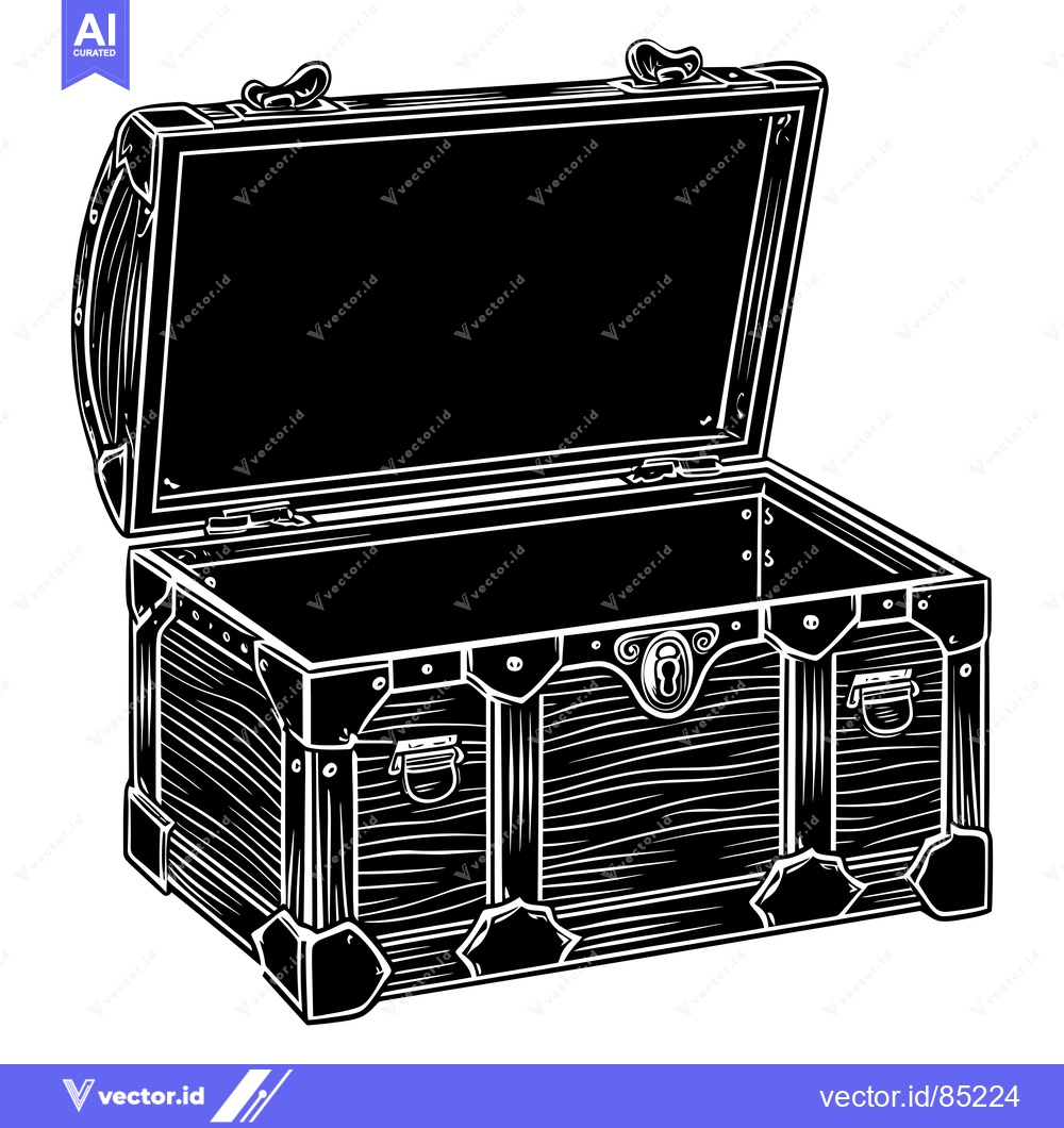 Premium Vector dari Open Wooden Chest with Metal Accents and a Keyhole