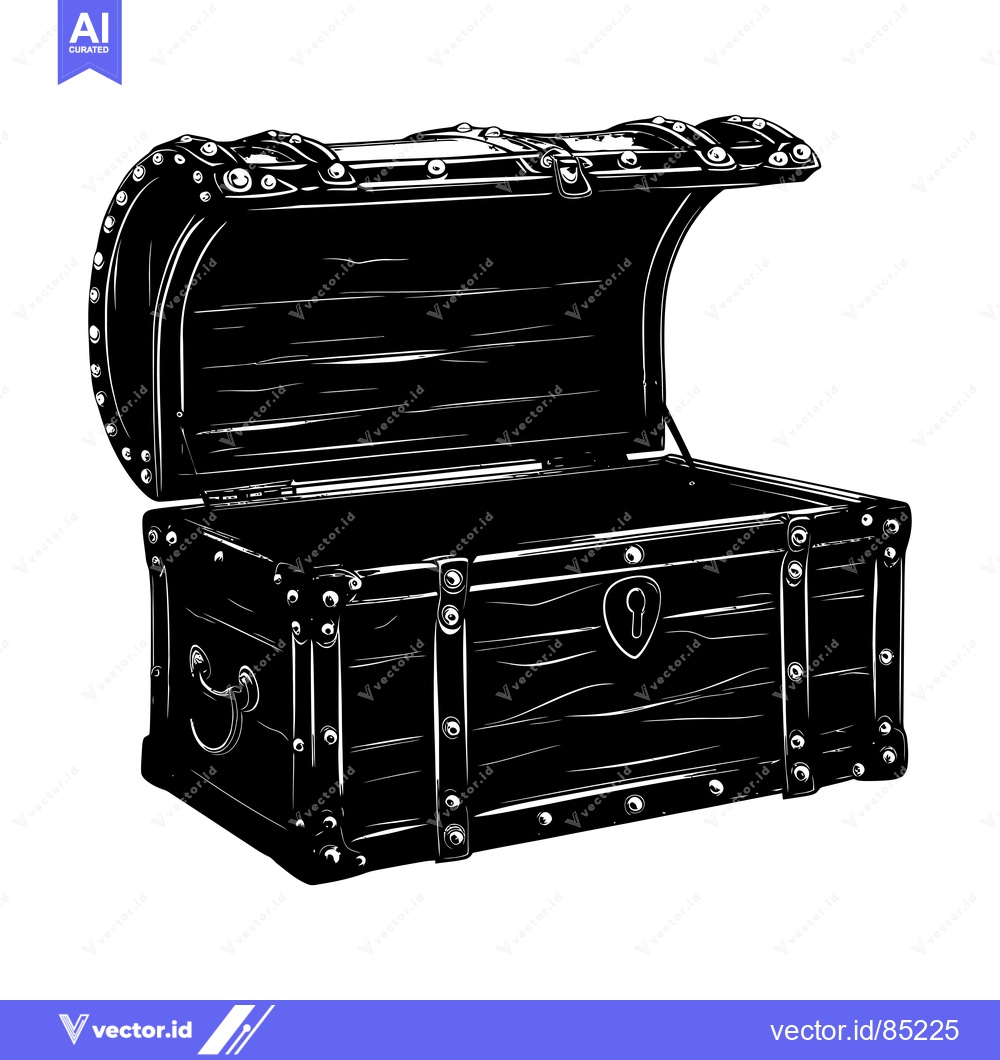Premium Vector of An Open Wooden Treasure Chest with Metal Accents