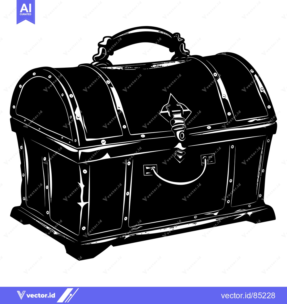Premium Vector dari Black and White Silhouette of a Closed Wooden Treasure Chest