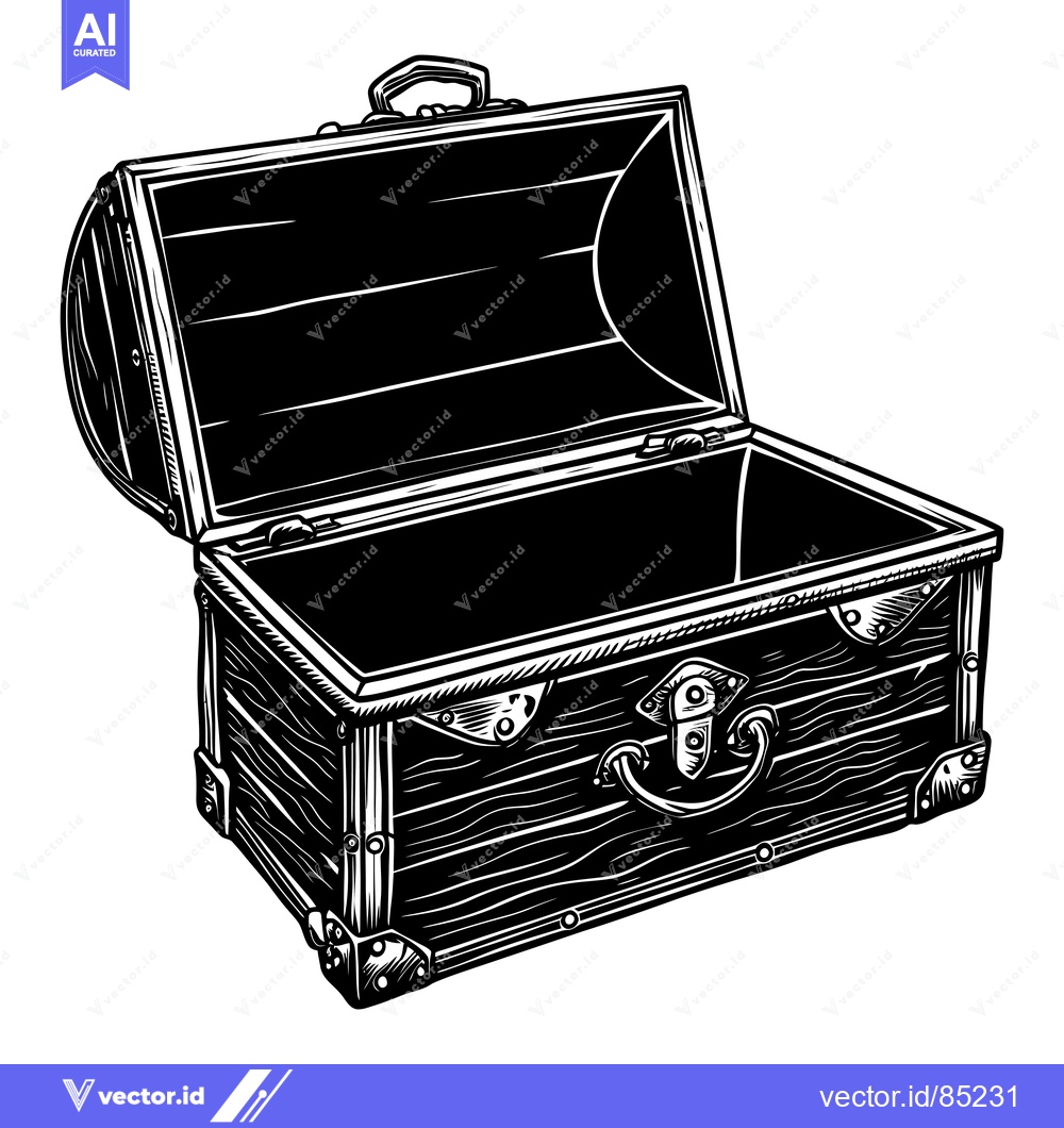 Premium Vector of An Open Wooden Chest with Metal Accents and Hinges