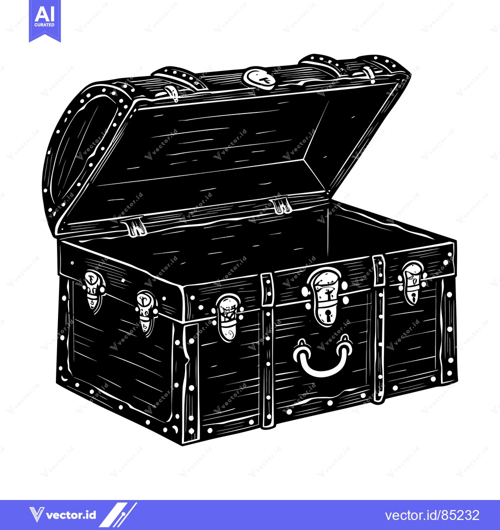 Premium Vector dari An Open Antique Wooden Chest With Metal Hardware