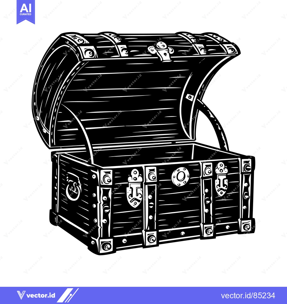 Premium Vector of Open Wooden Chest with Metal Accents and a Metal Clasp