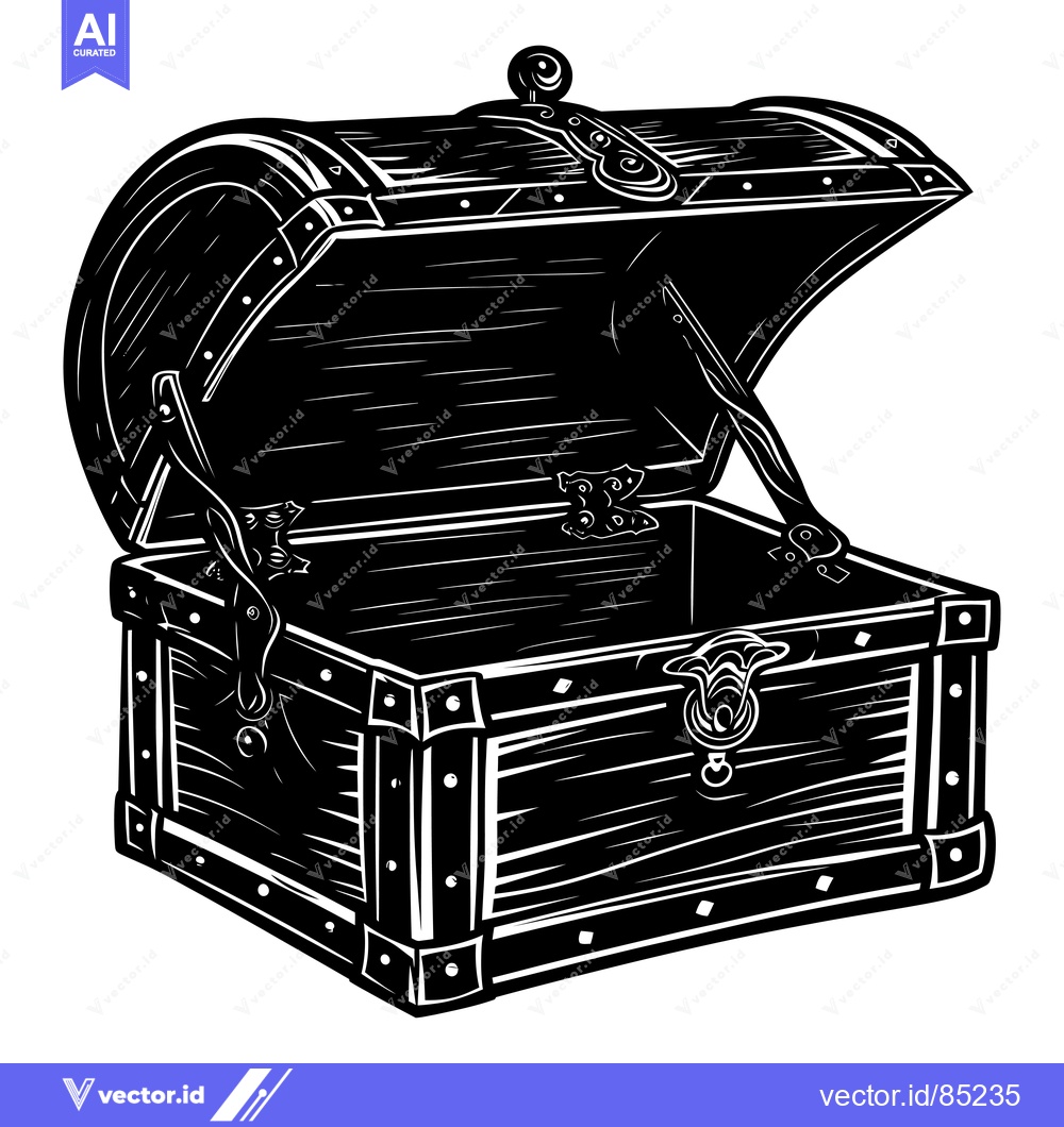 Premium Vector of Open Wooden Treasure Chest with Ornate Hinges and Clasp