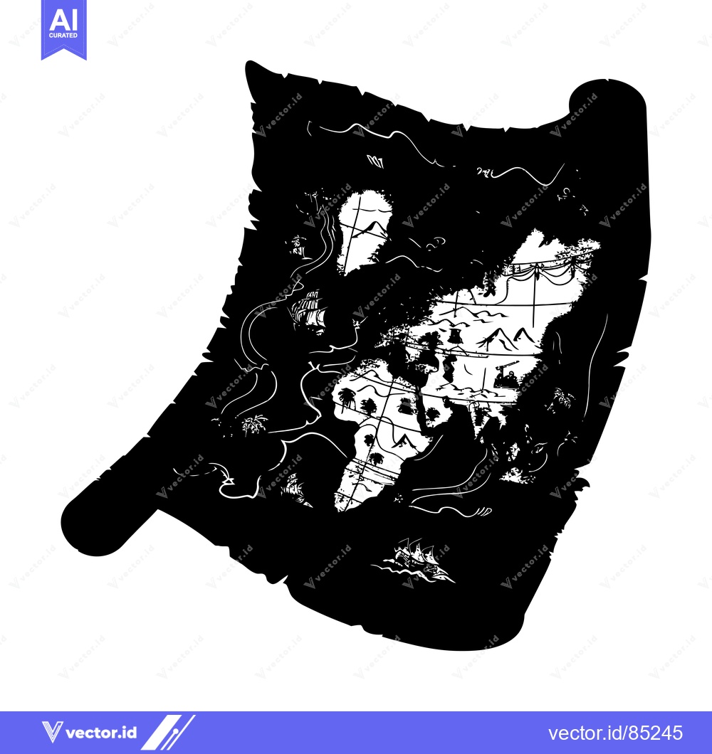 Premium Vector dari Black and White Silhouette of a Rolled-Up Treasure Map