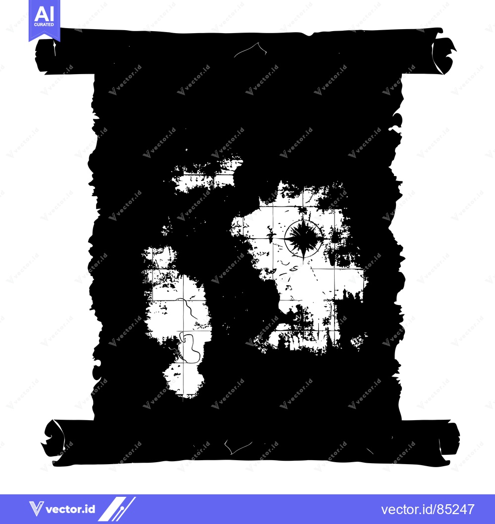 Premium Vector dari A Black And White Image Of A Rolled Up Map With A Compass