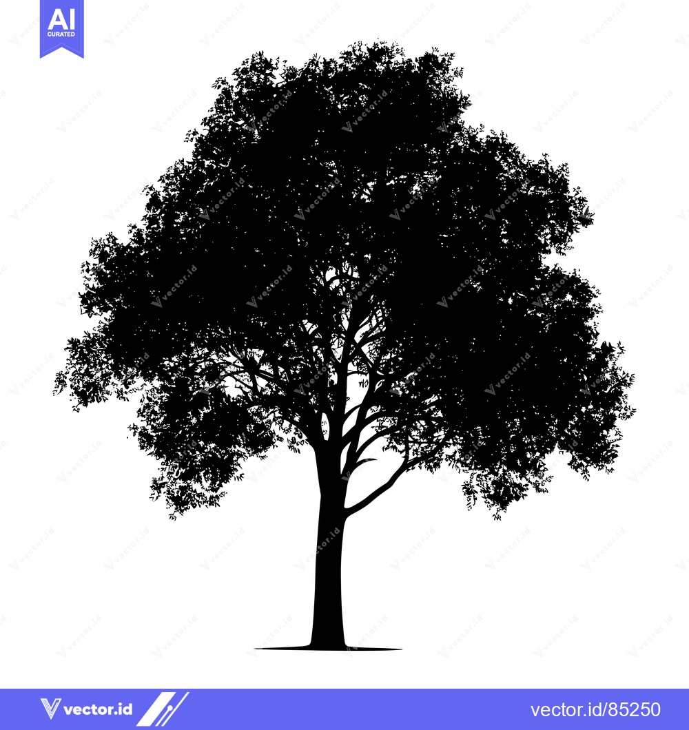 Premium Vector dari Black Silhouette of a Tree with Dense Foliage