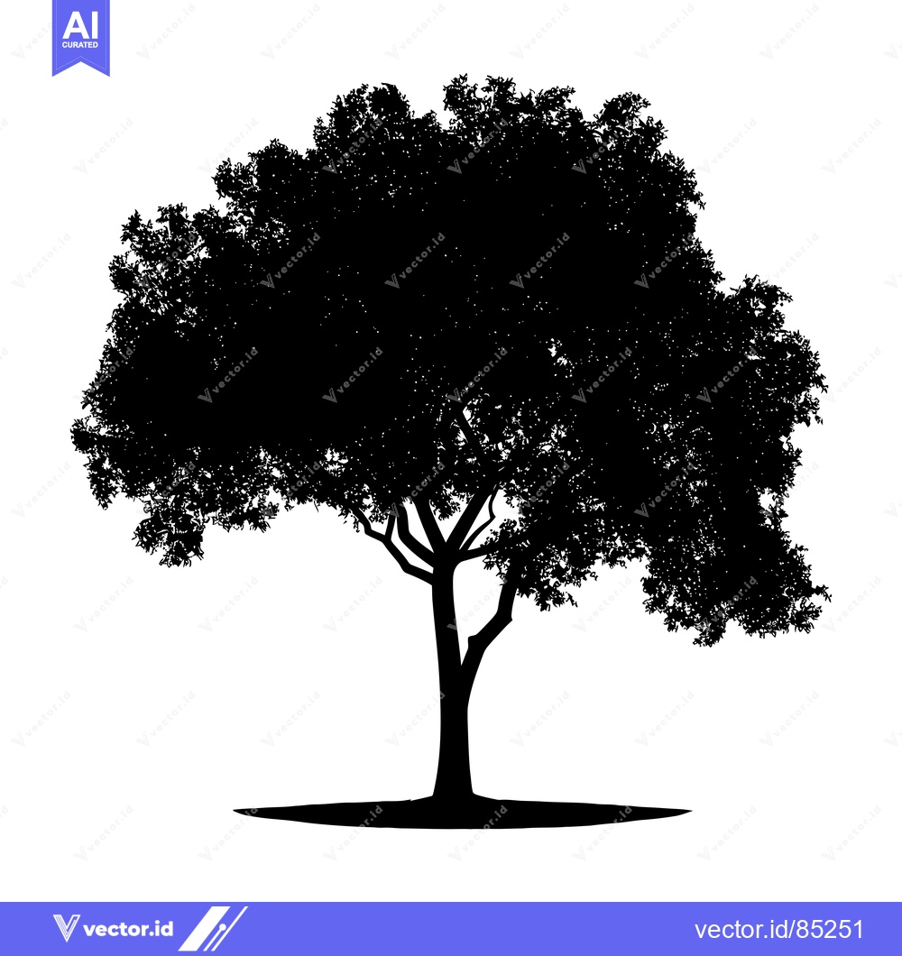 Premium Vector dari Silhouette of a tree with thick foliage and a thick trunk