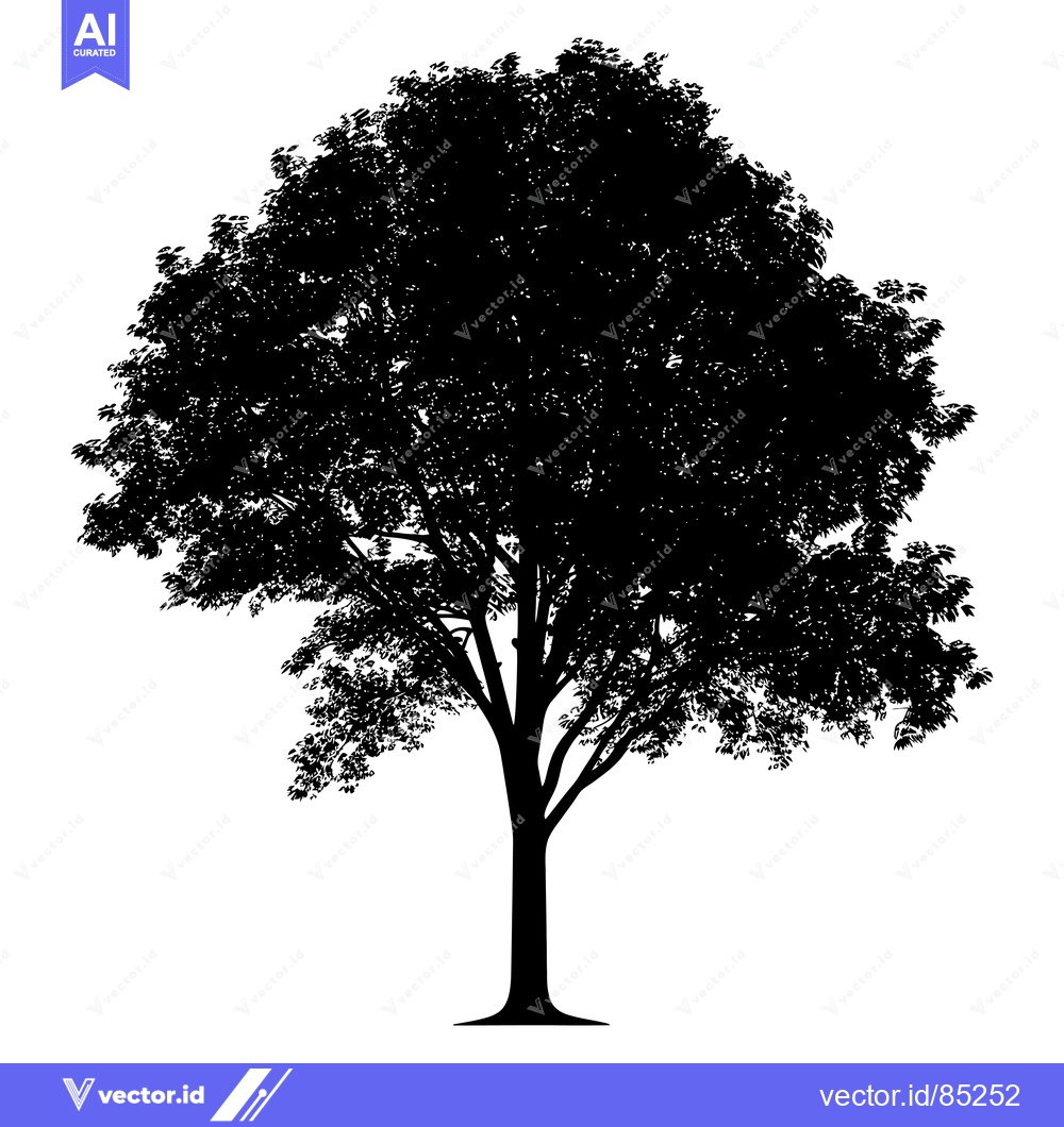 Premium Vector of Black and White Silhouette of a Single Deciduous Tree