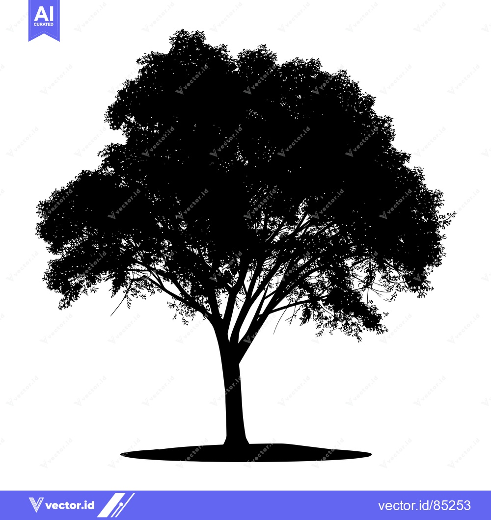 Premium Vector of Silhouette of a Tree with Lush Foliage and a Thick Trunk