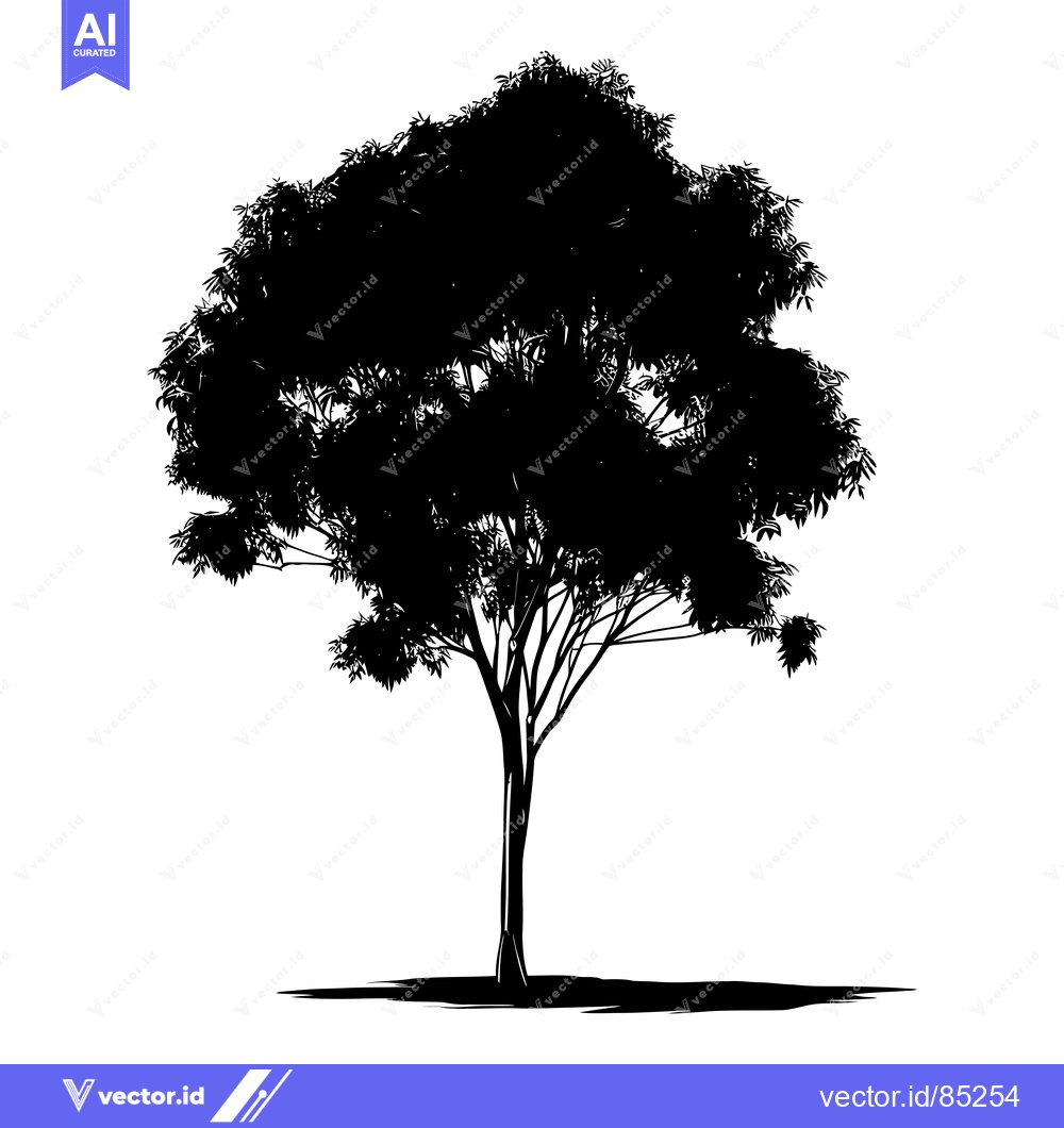 Premium Vector dari Silhouette of a Tree with Thick Trunk and Branches