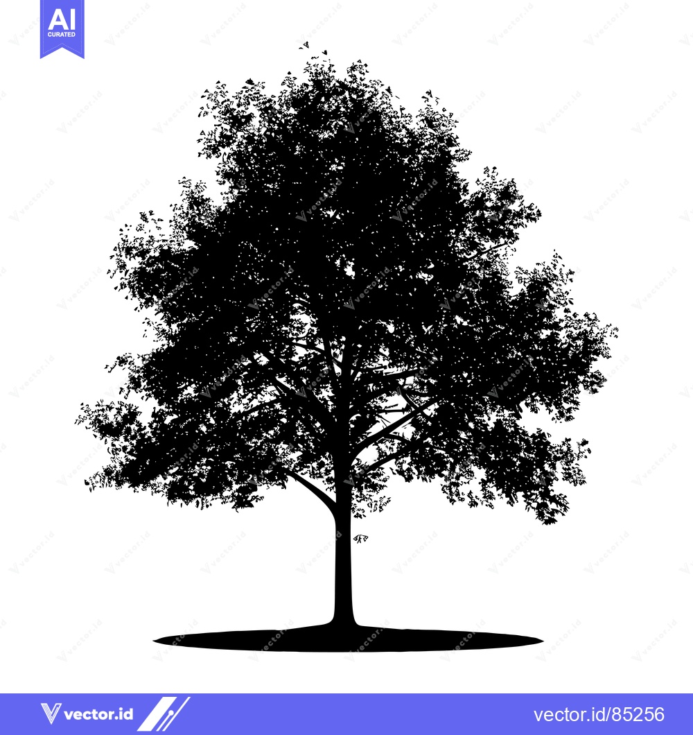 Premium Vector of Black Silhouette of a Large, Leafy Tree with Branches and Trunk