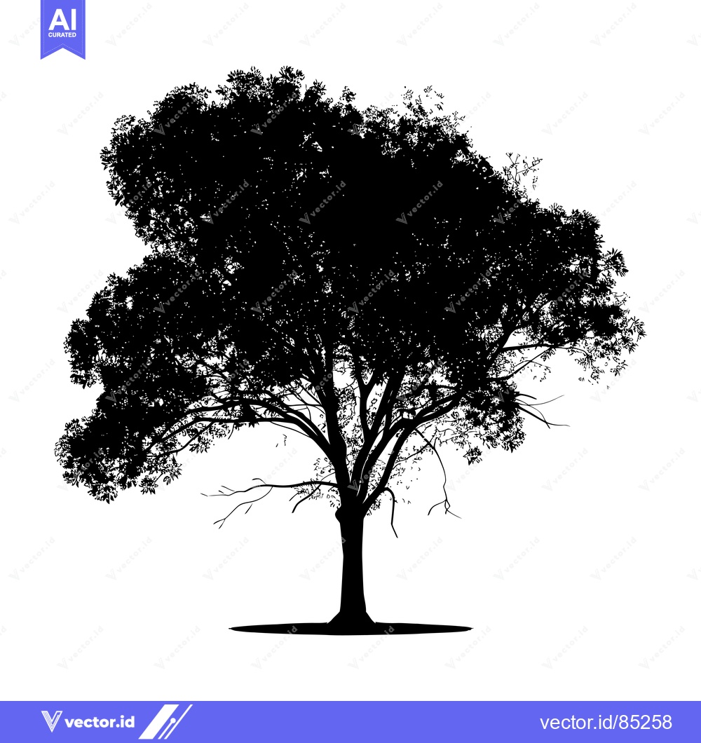 Premium Vector dari Black Silhouette of a Single Tree with Spread Branches