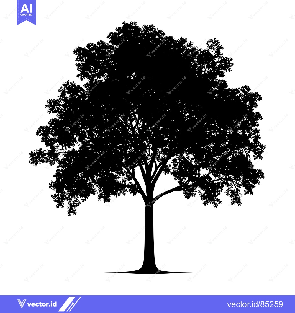 Premium Vector dari Silhouette of a Large, Lush Tree with a Thick Trunk