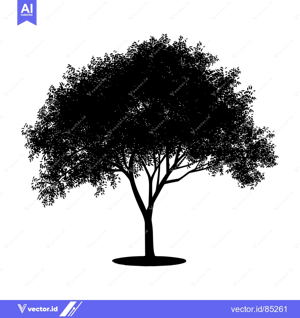 Premium Vector dari Black Silhouette of a Tree with Detailed Foliage