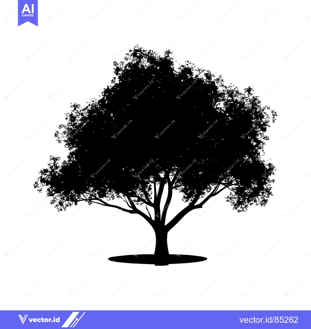 Premium Vector of Silhouette of a Tree with a Thick Trunk and Spreading Branches