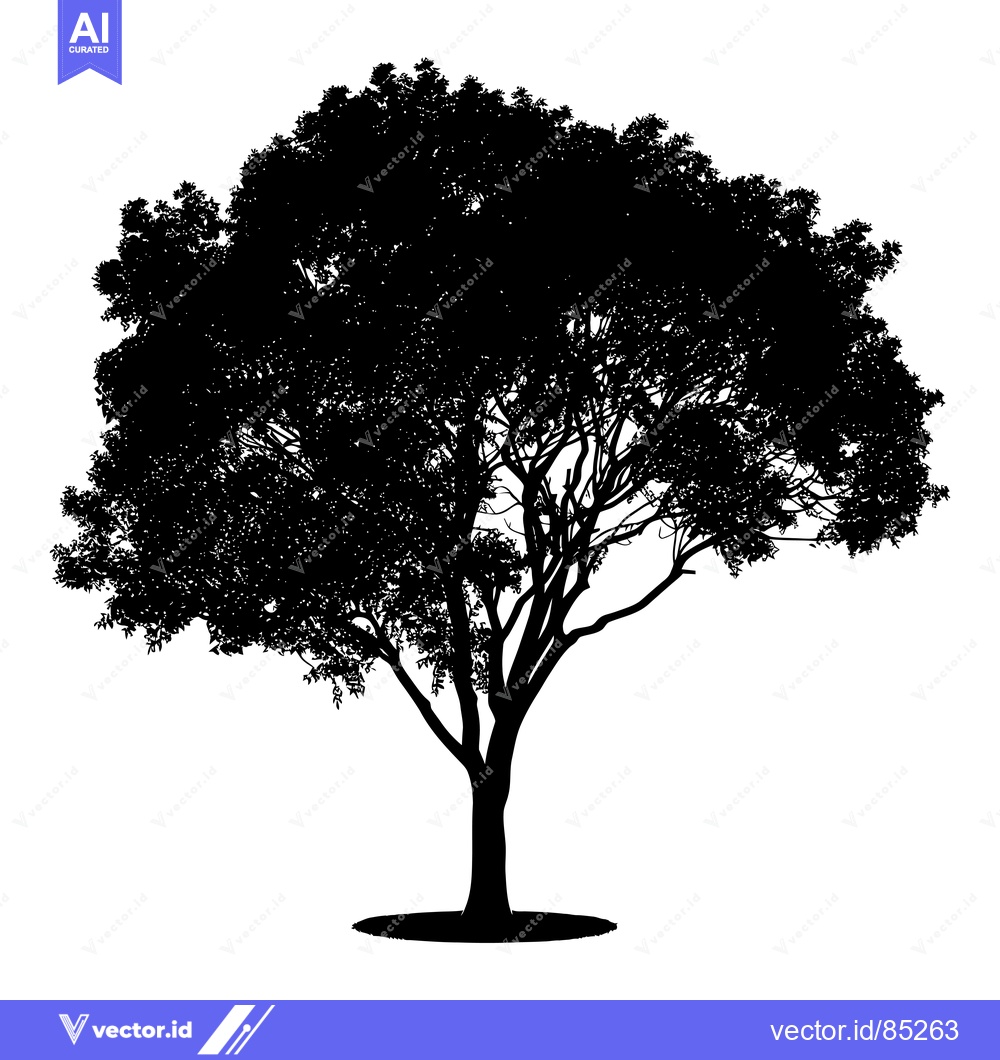 Premium Vector of Silhouette of a Tree with Lush Foliage and a Thick Trunk