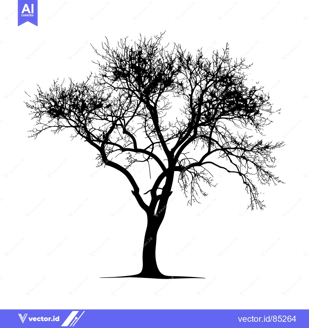 Premium Vector of Silhouette of a Bare-Branched Tree Against a White Background