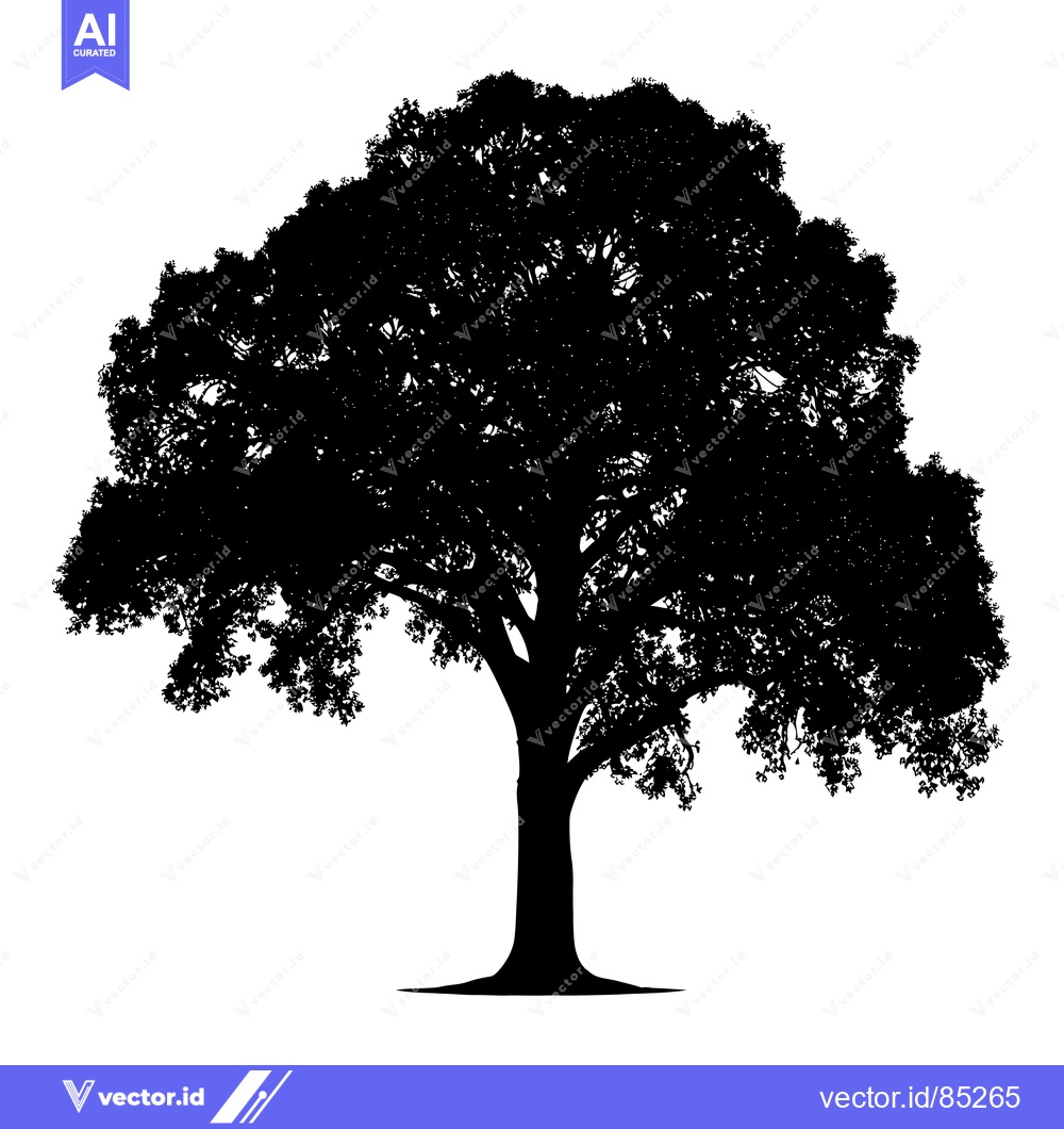 Premium Vector of Black and White Silhouette of a Tree with Lush Foliage
