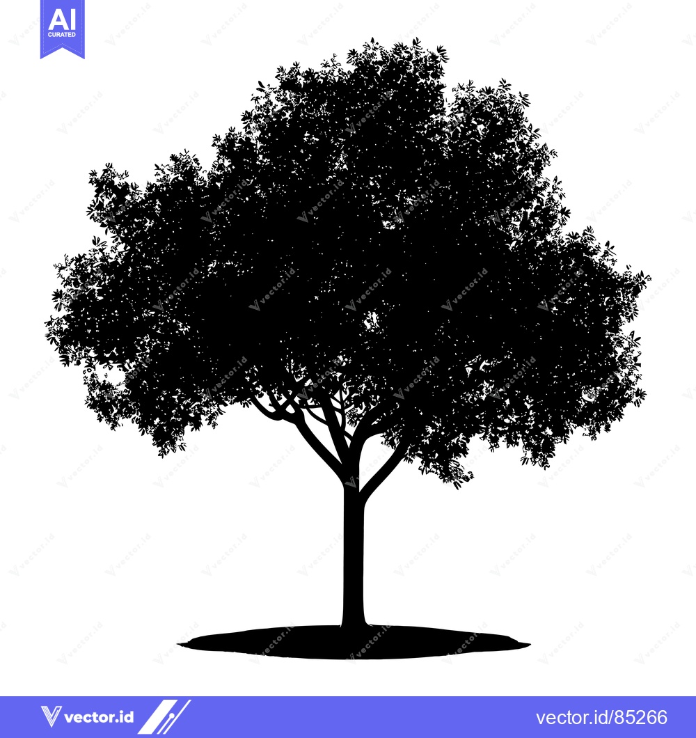 Premium Vector dari Silhouette of a Single Tree with Lush Foliage