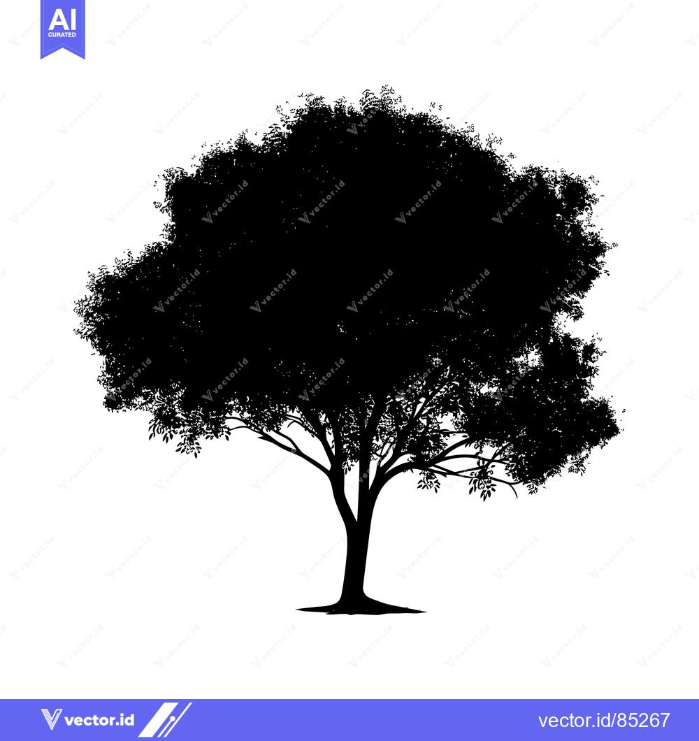 Premium Vector dari A Single Silhouette of a Tree with Branches and Leaves