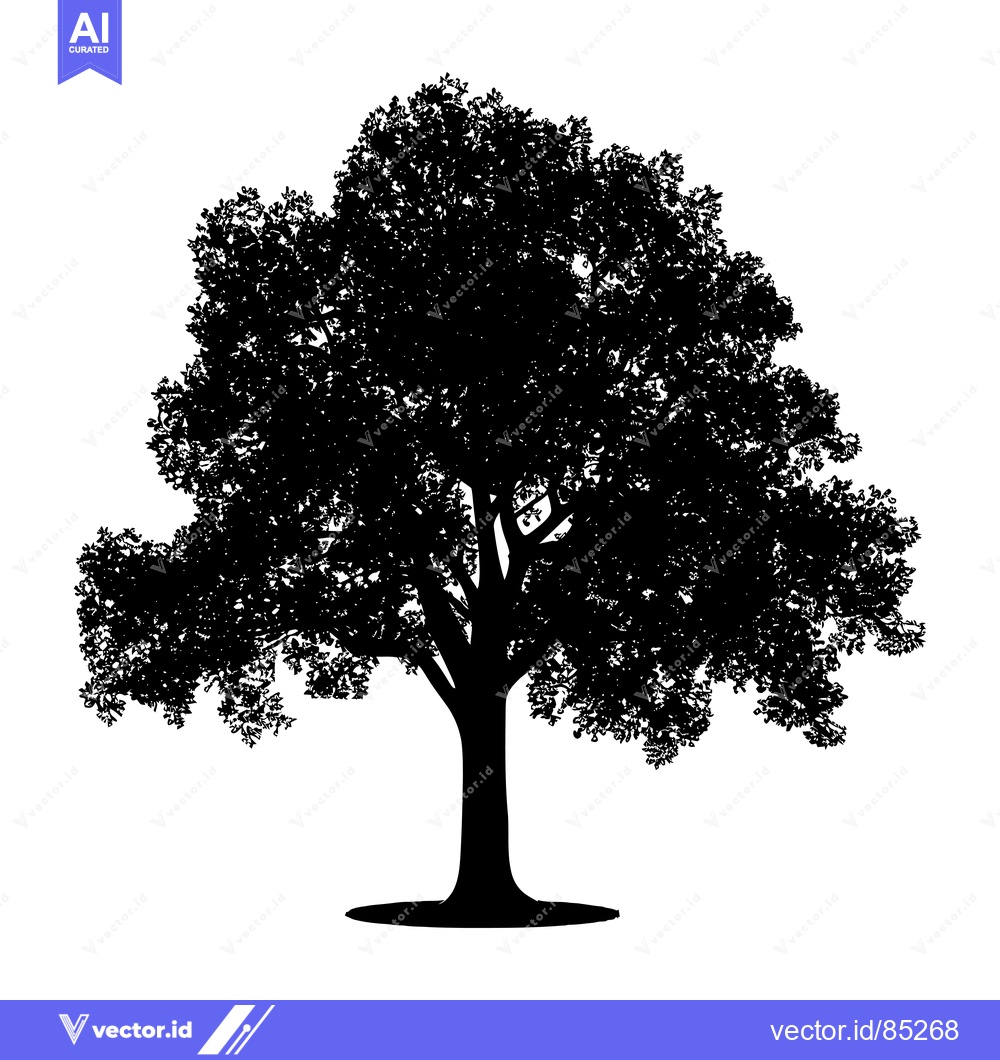 Premium Vector dari Black and White Silhouette of a Large Tree with a Thick Trunk and Many
