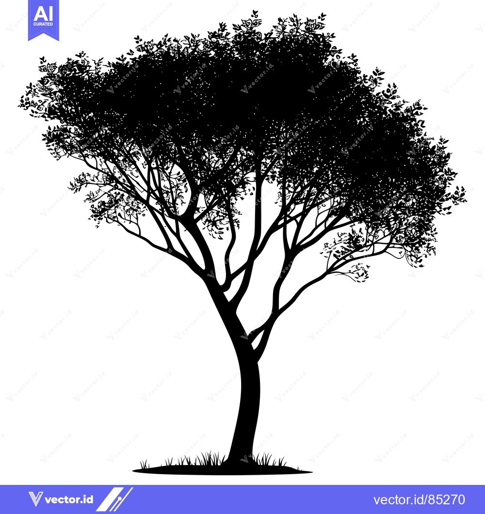 Premium Vector dari Black Silhouette of a Single Tree with Grass