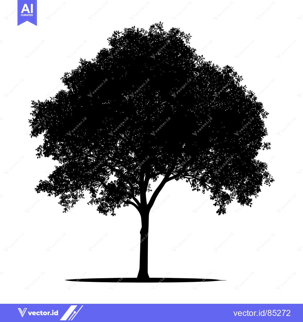 Premium Vector of Silhouette of a Tree with Lush Foliage and a Single Trunk
