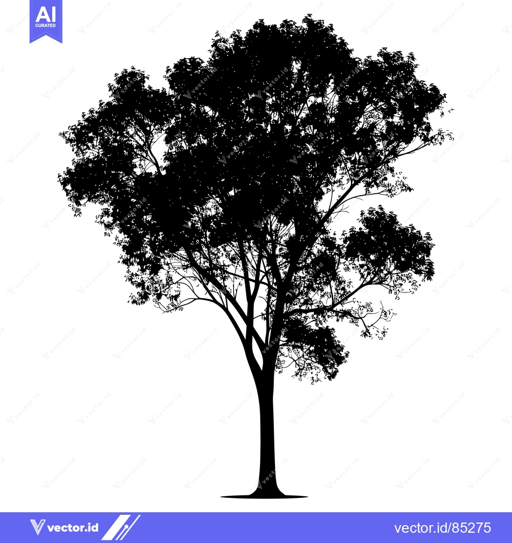 Premium Vector of Black and White Silhouette of a Single Tree with Lush Foliage