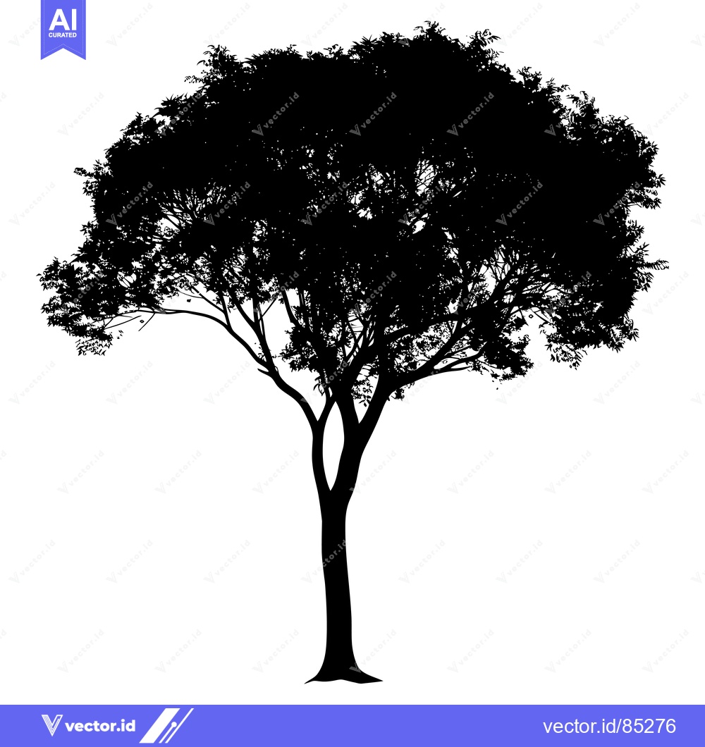 Premium Vector dari Silhouette of a Large Tree with Branching Trunk and Dense Foliage