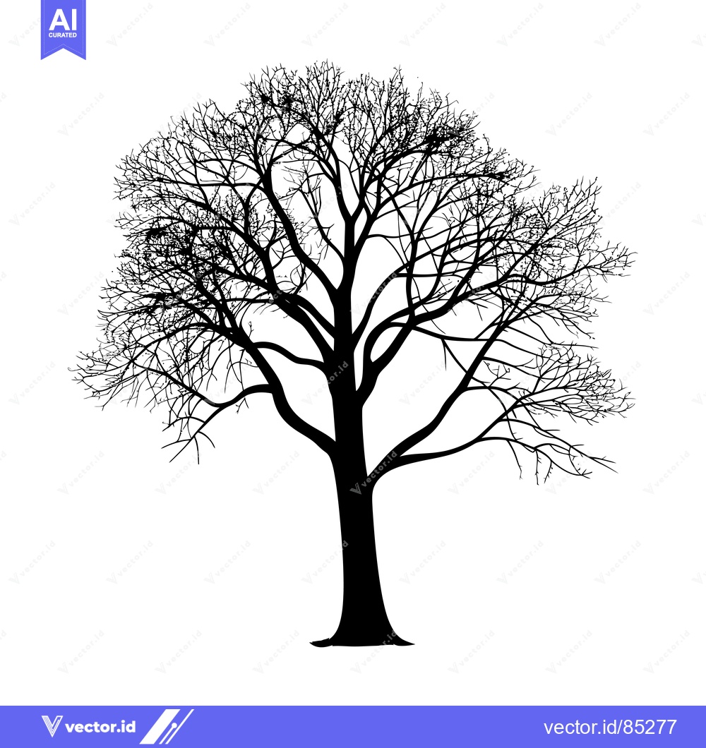 Premium Vector of Silhouette of a bare-branched tree with a thick trunk