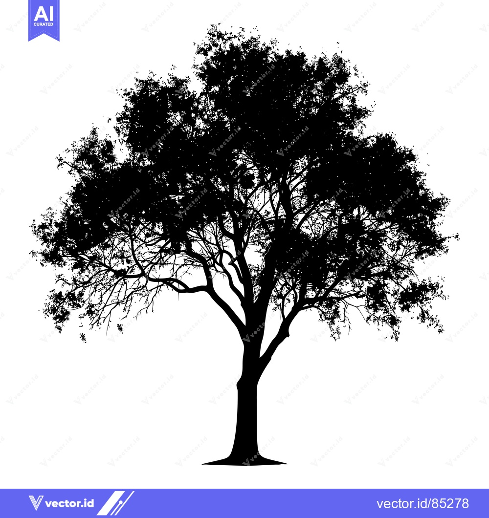 Premium Vector of Silhouette of a Tree with a Thick Trunk and Branches Spreading Outward