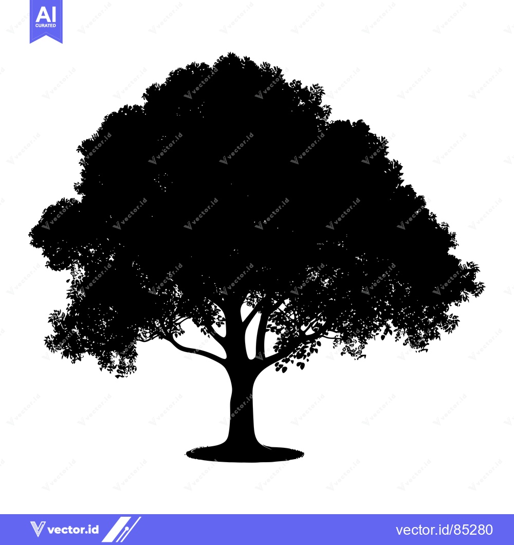Premium Vector dari Black Silhouette of a Tree with Lush Foliage and a Thick Trunk