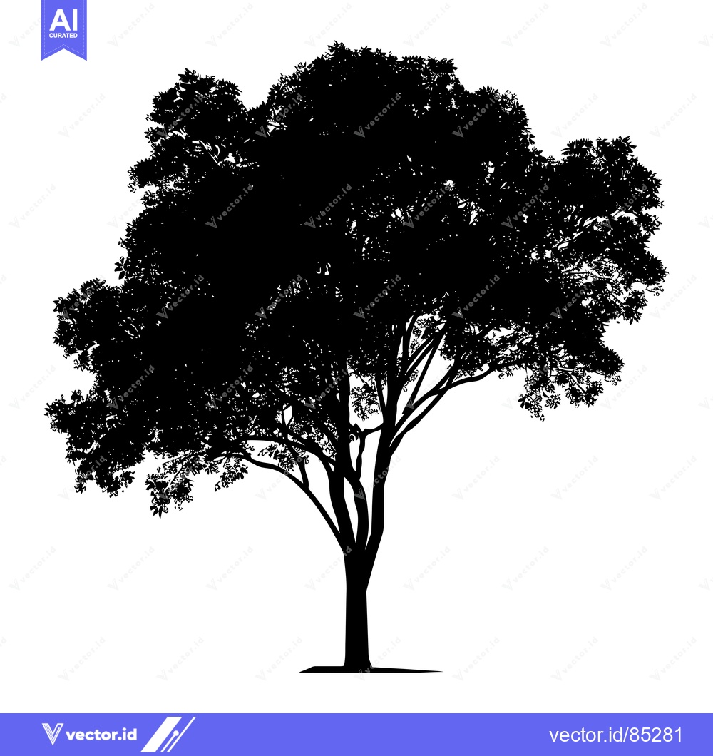 Premium Vector of Silhouette of a Tree with Lush Foliage and a Thick Trunk